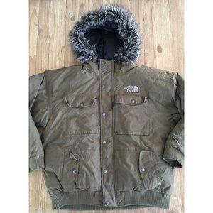 The North Face Mens XXL HYVENT Goose Down Parka Jacket Faux Fur Trim Olive Green